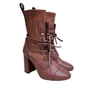 Stuart Weitzman Veruka Leather Combat Lace Up Boots Rose Pink Block Heel 8.5